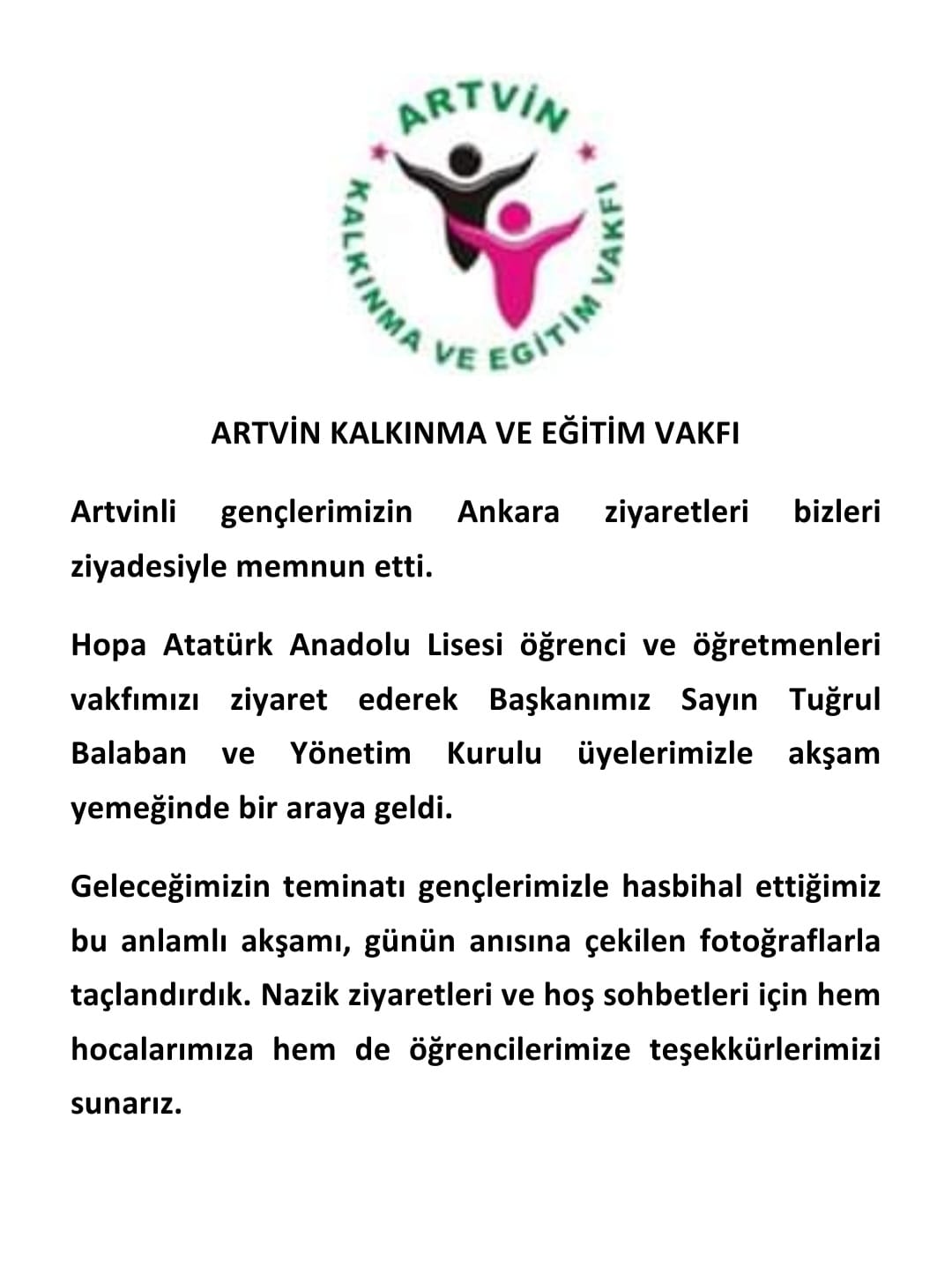 Vakfımıza HOPA Atatürk Anadolu Lisesi Öğrencilerinin Ziyareti